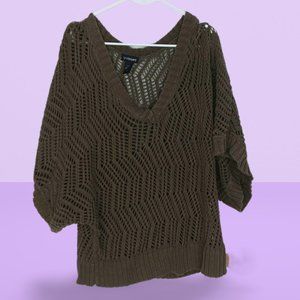 Lane Bryant Crochet Brown Sweater Open Knit Kimono Sleeve V-Neck SZ 14-20.....24